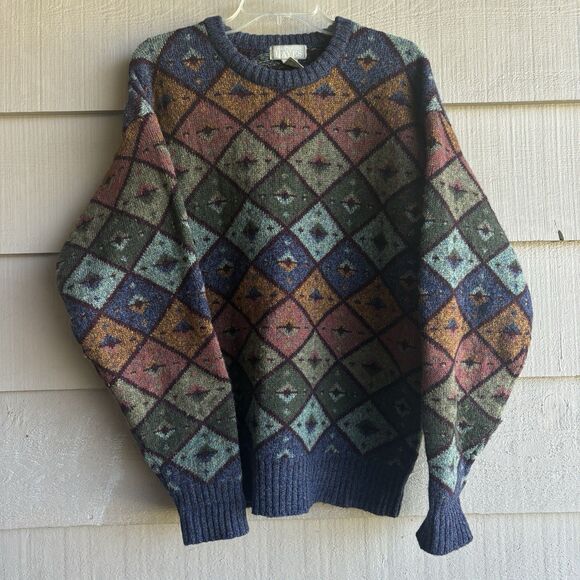 Vintage Christopher Hayes Shetland Wool Geometric Fair Isle Jumper Sweater L - Picture 7 of 7